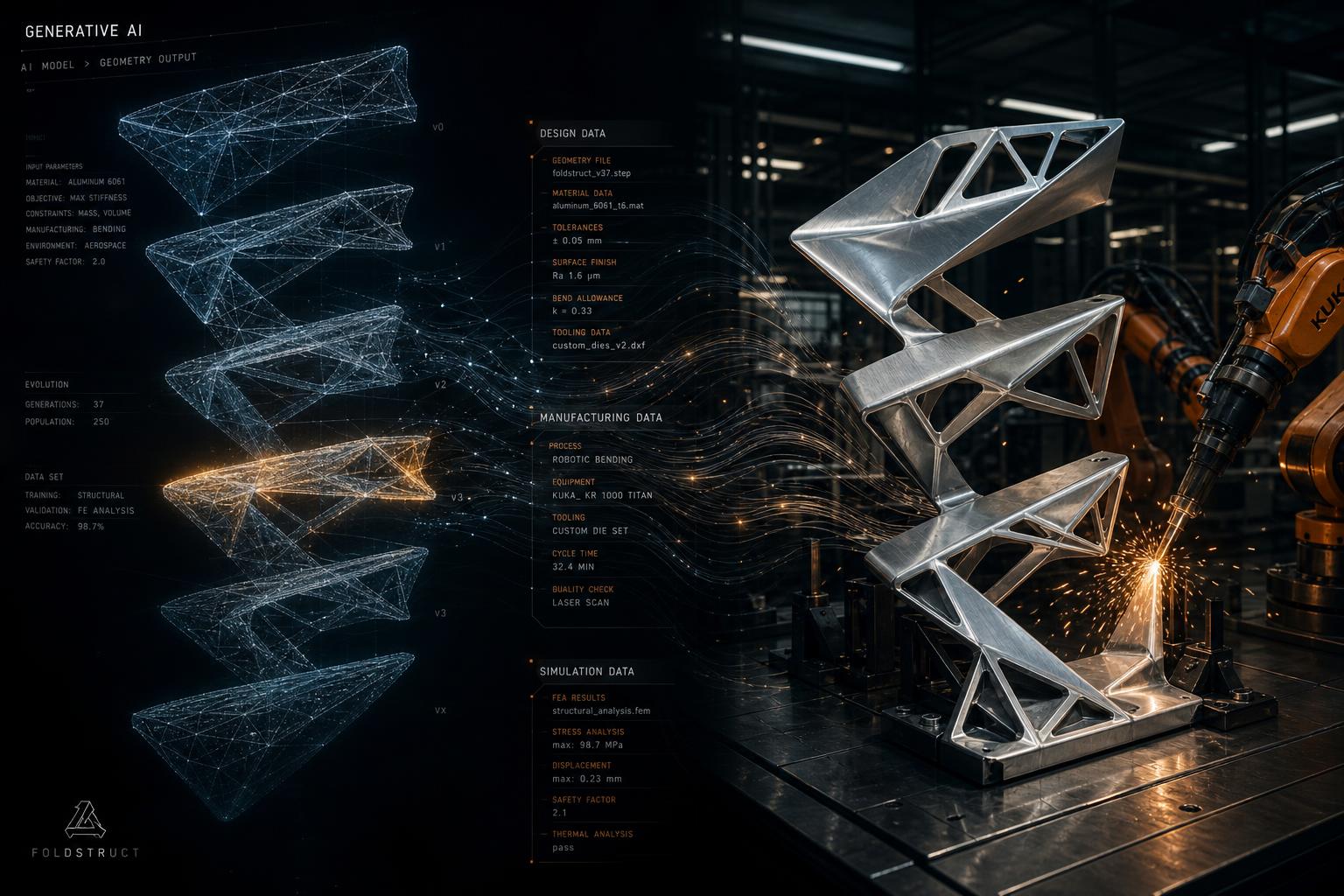 AI generated geometry transformed into fabricated aluminum structure
