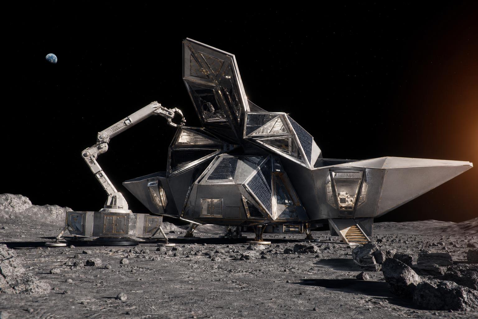 Folded aluminum habitat deployed on the lunar surface